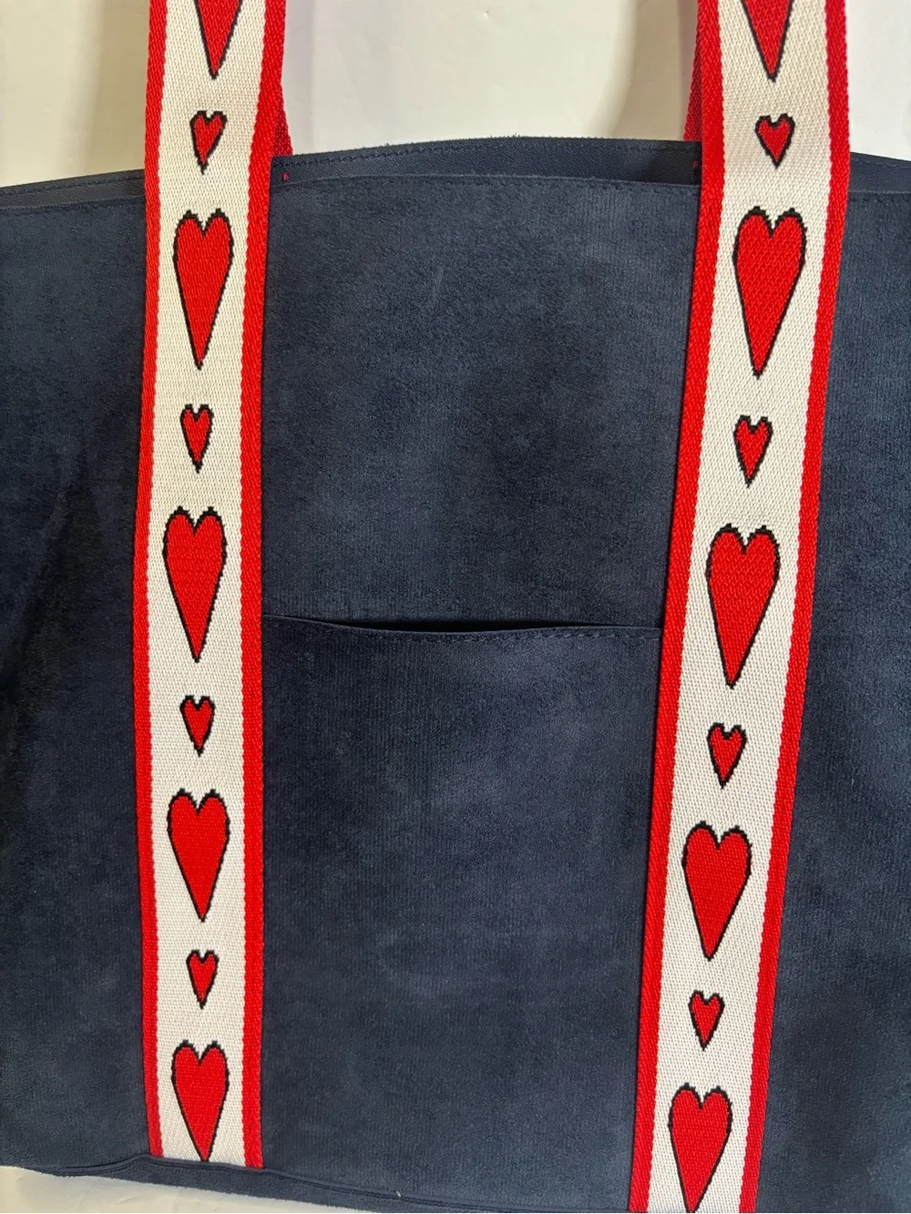 Brighton Velveteen LOVE Navy Blue Tote Bag Red Heart Straps